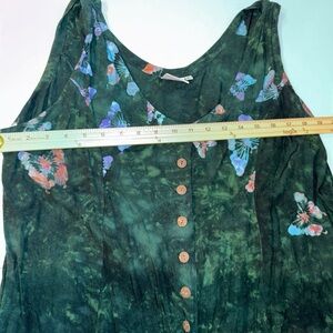 WENGER HAWAIIAN - WOMEN'S XL - GREEN SLEEVELESS V NECK BUTTON HAWAIIAN DRESS